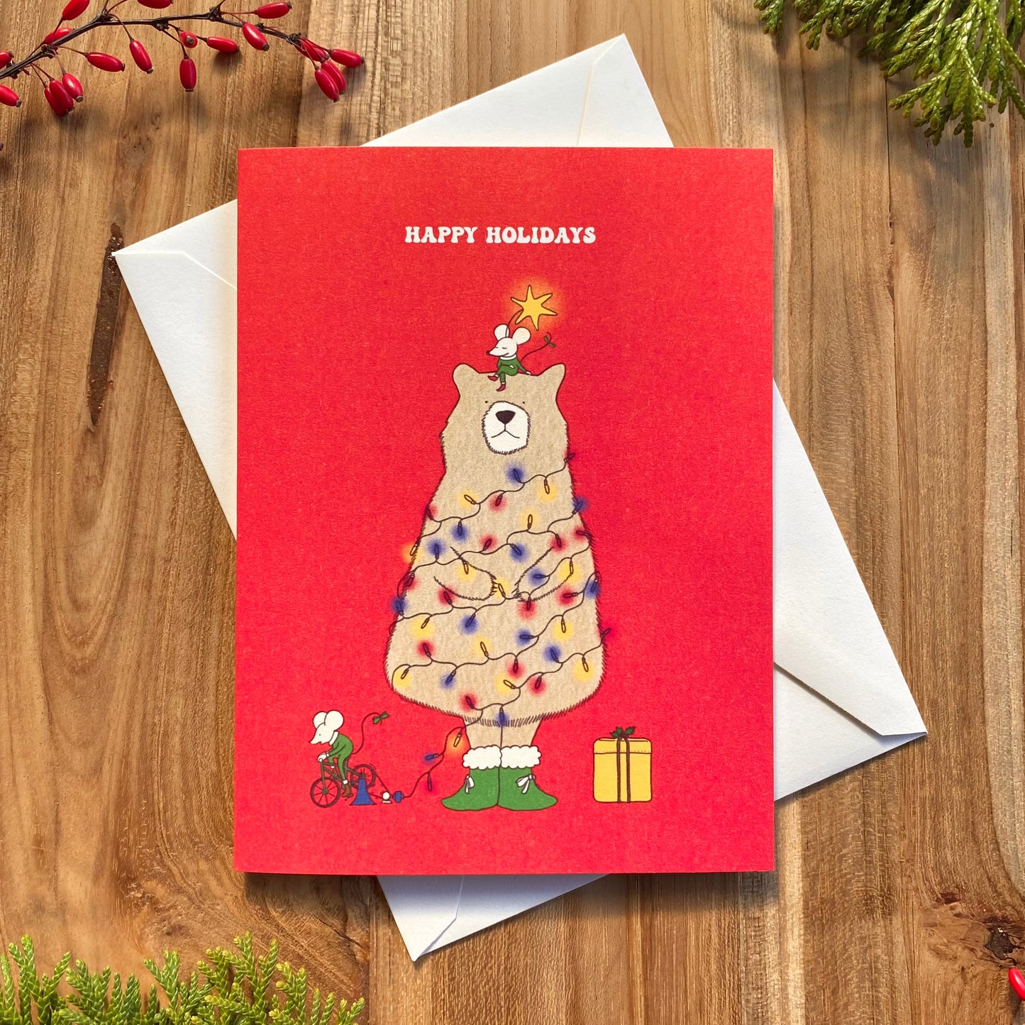 Bear in Red - Christmas Card EN/FR