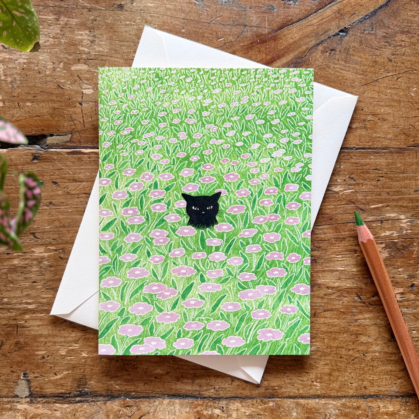 Cat in the Flower Field - Just Because Card