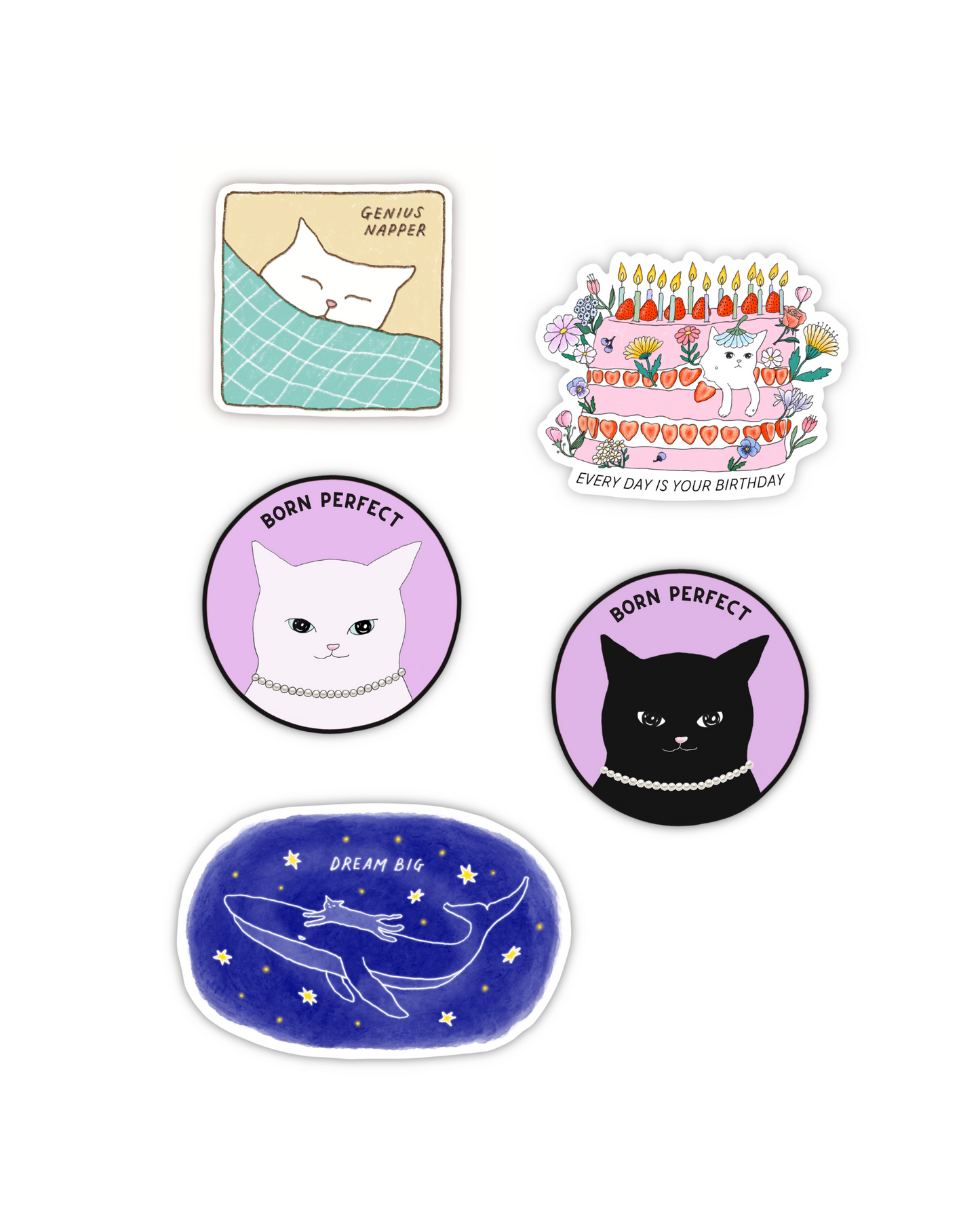 Cat Lover Sticker Set (5 Waterproof Stickers)