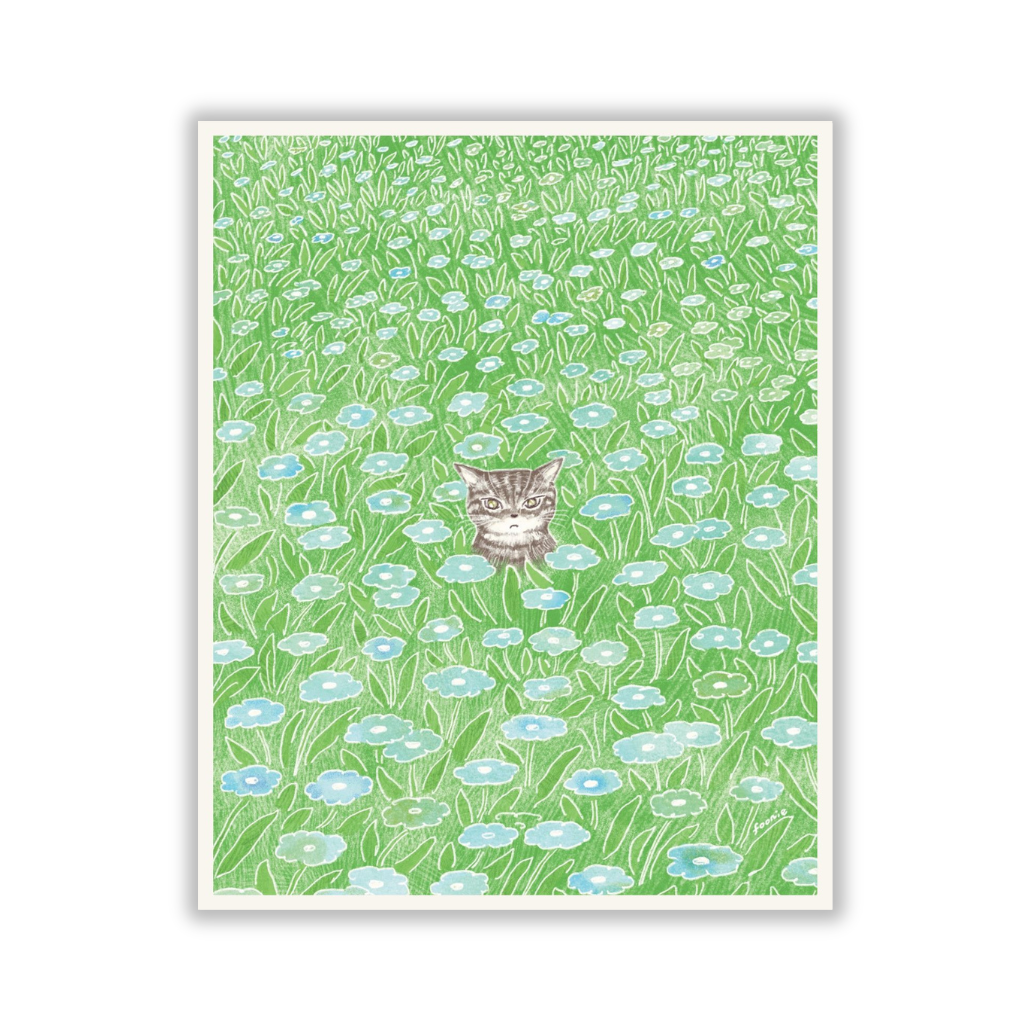 Cat in the Flower Field Print 8x10"