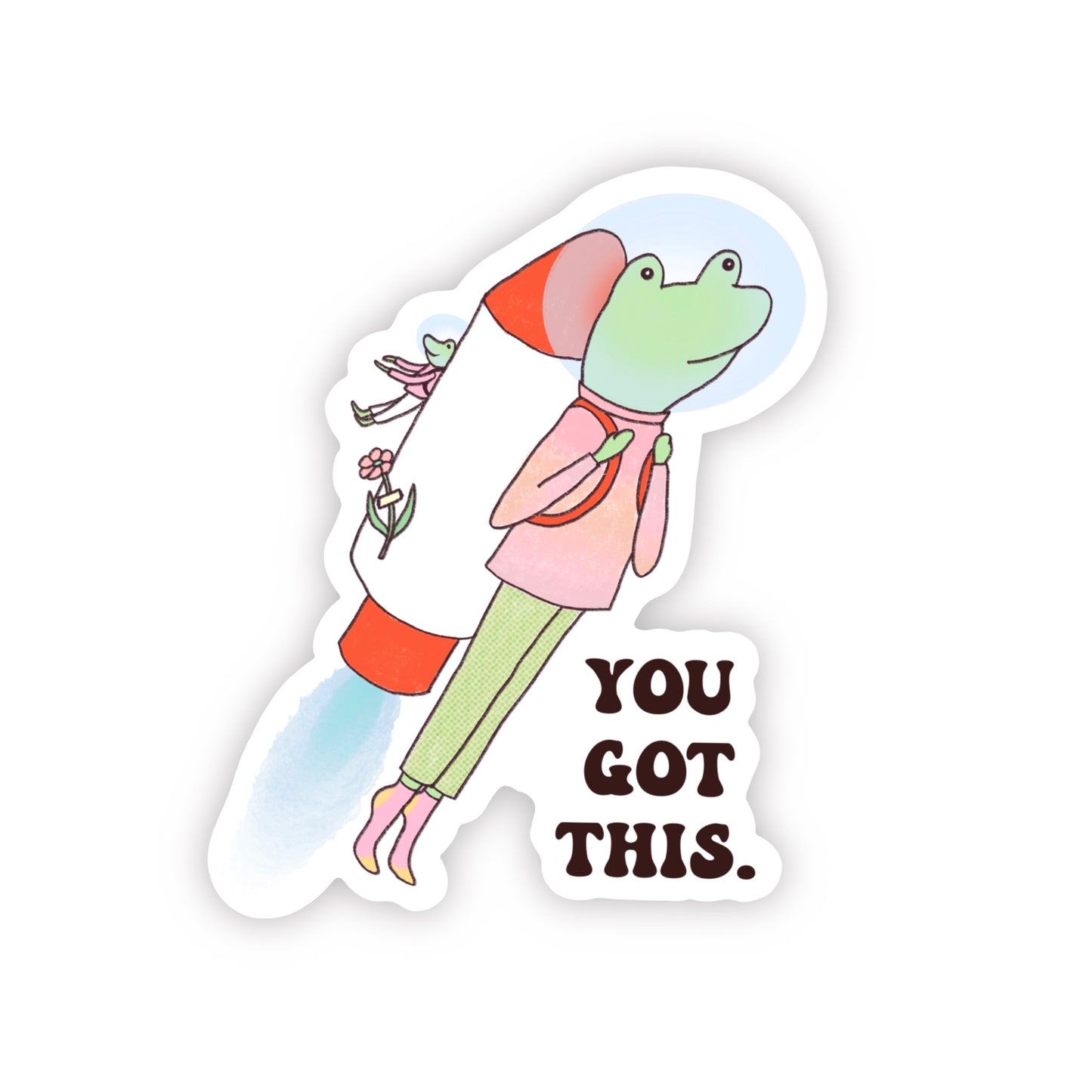 motivational waterproof die cut sticker with frogs who are astronauts