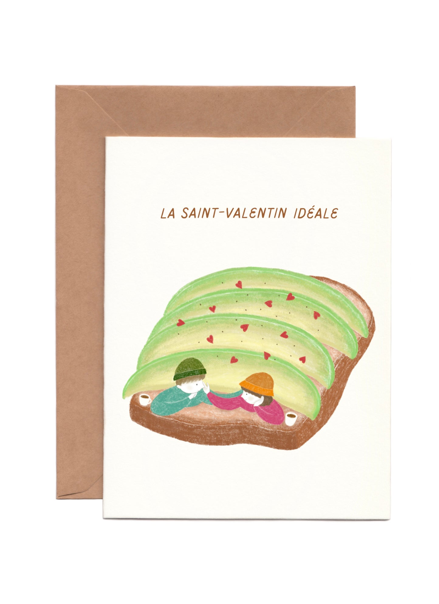 Cute French Valentine's Day Card with an Avocado Toast and Coffee Lovers