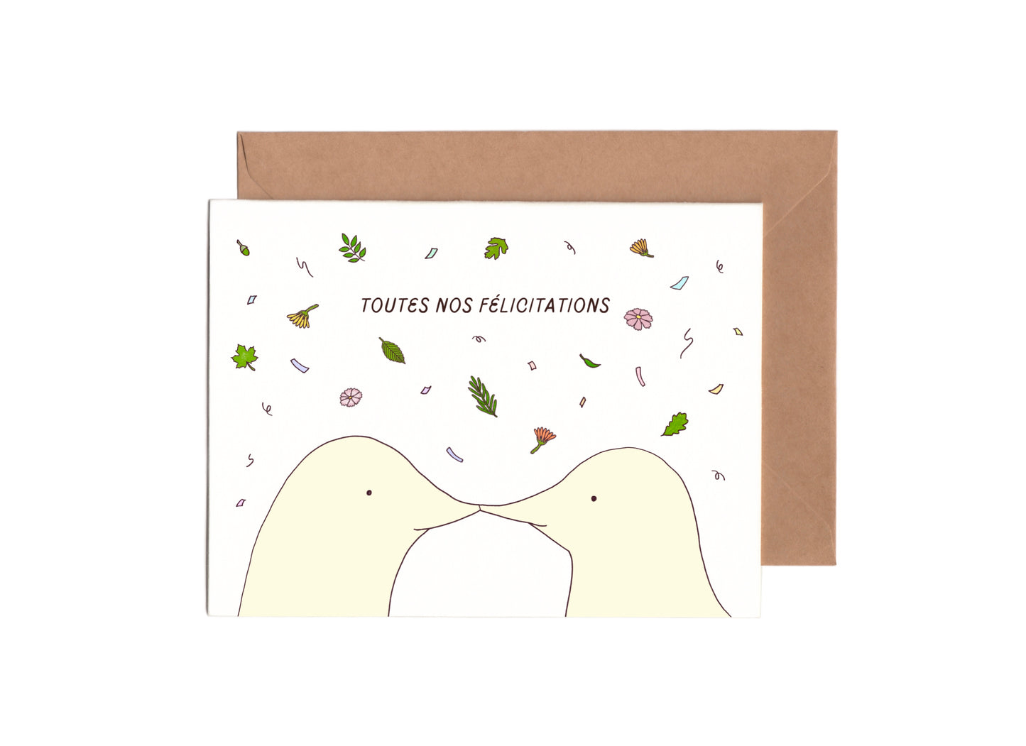 cute and unique wedding card in French that says TOUTES NOS FELICITATIONS designed by foonie