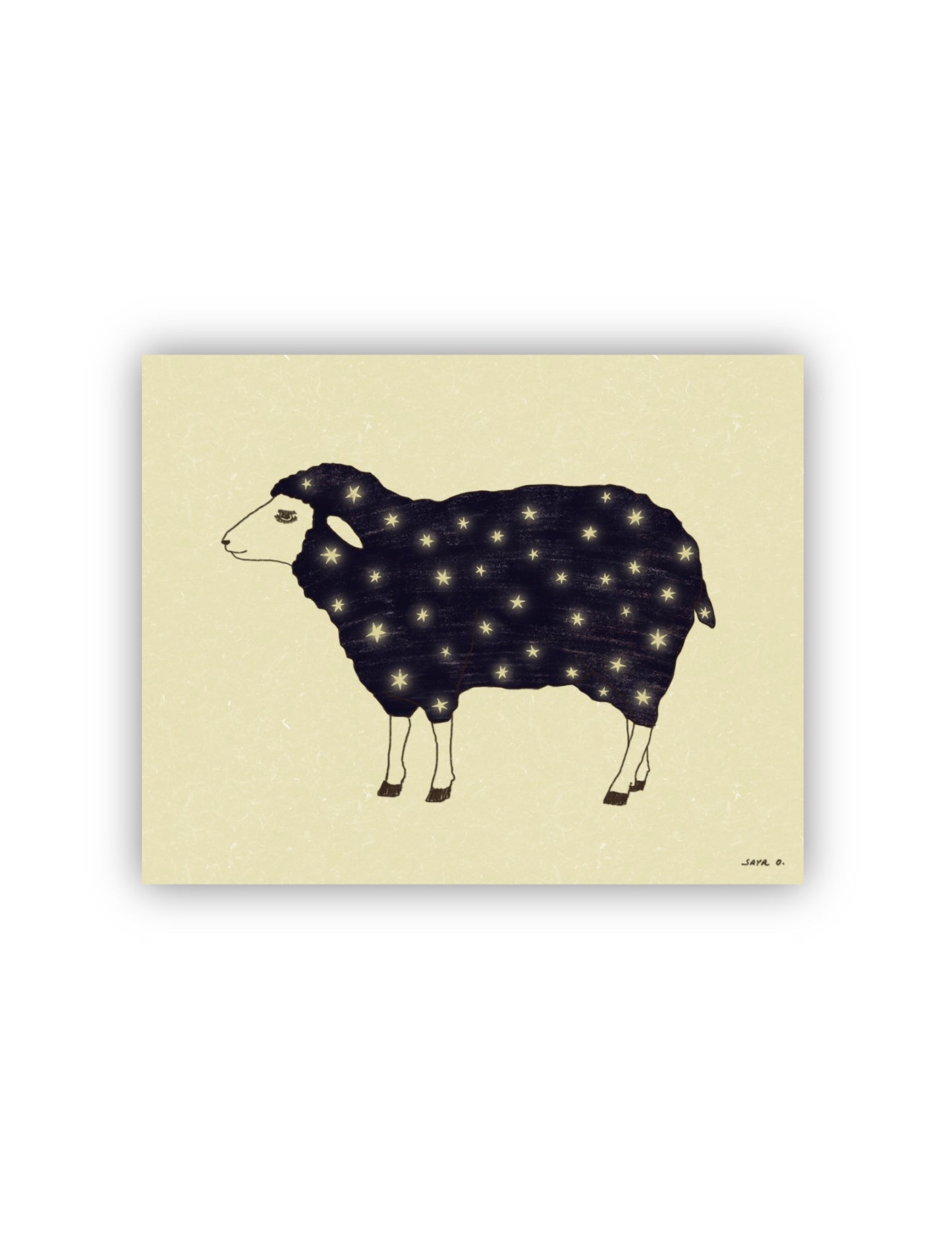 Dreamy 8x10 art print with a sheep with a starry sky on its body on a beige background